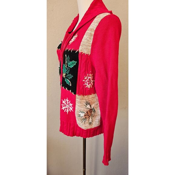 Vintage Heirloom Collectibles Christmas Cardigan Sweater Poinsetta Grandma L Pet - Picture 5 of 7